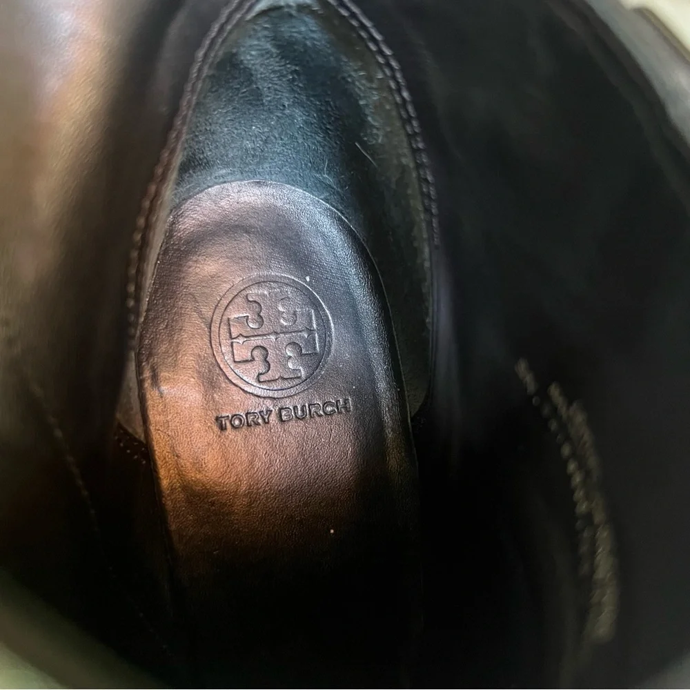 Tory Burch Black Leather Lowell Wedge Ankle Boots Sz 8.5 Classic Chic Minimalist